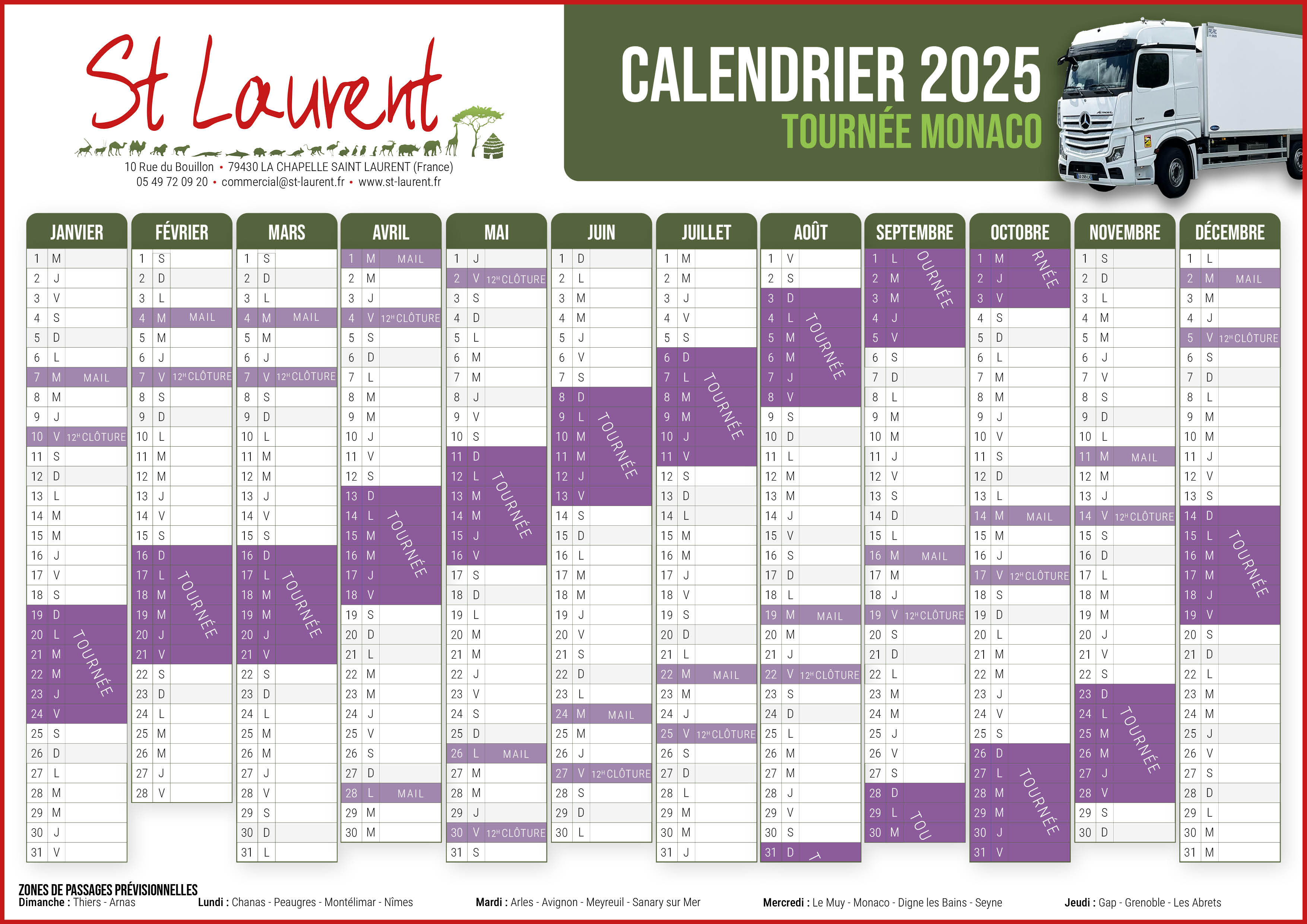 Calendrier tournée Monaco 2025